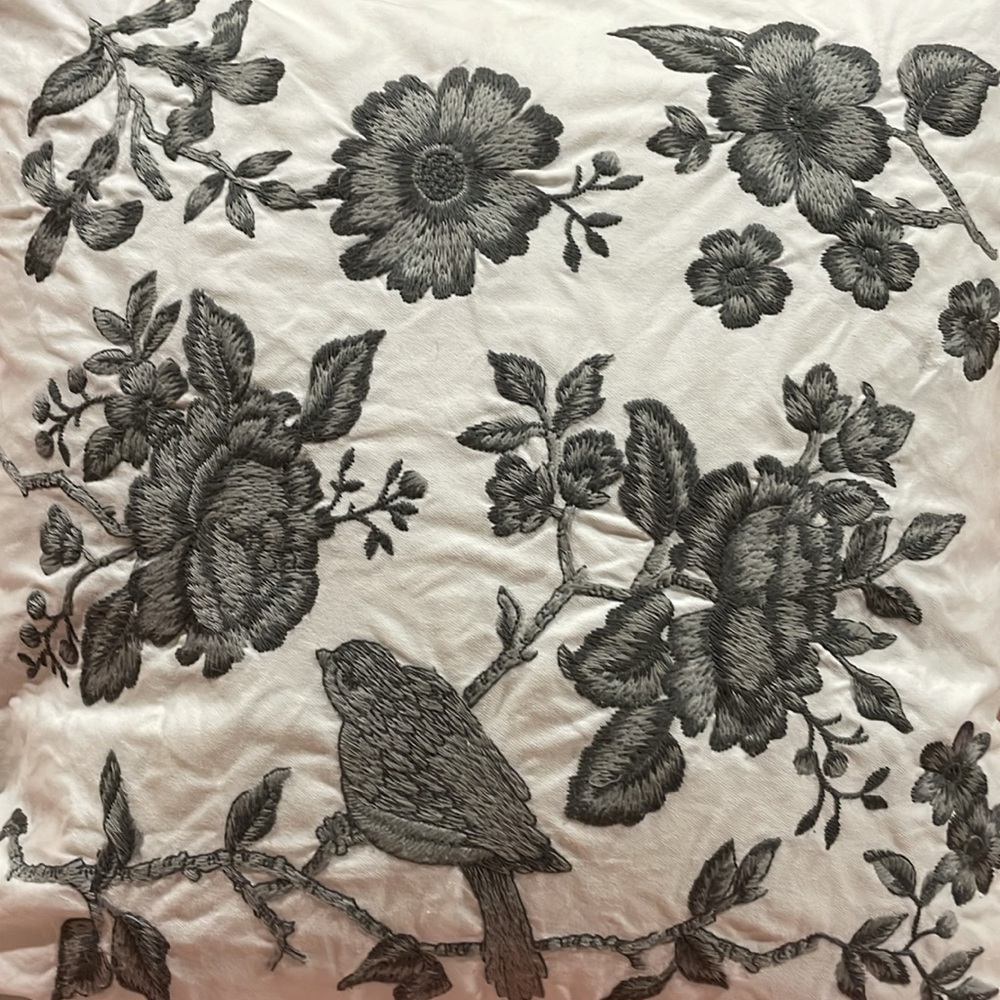 IKEA Floral Embroidered Decorative Bird Throw Pillow - Picture 9 of 9